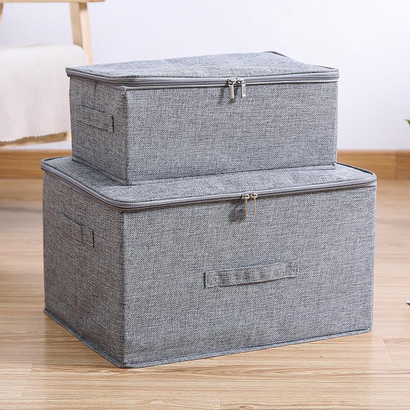 Solid Color Clothes Quilt Storage Box Underwear Sealed Box Cotton Linen Bedding Storage Organizer Wardrobe Tidy Case