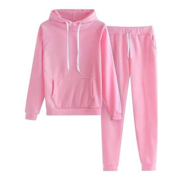 Women Plush Hoodie and Pants Set 2 Pcs Solid Color Long Sleeve Top Elastic Waist Ankle Banded Trousers Thick Sport Fitness Suit
