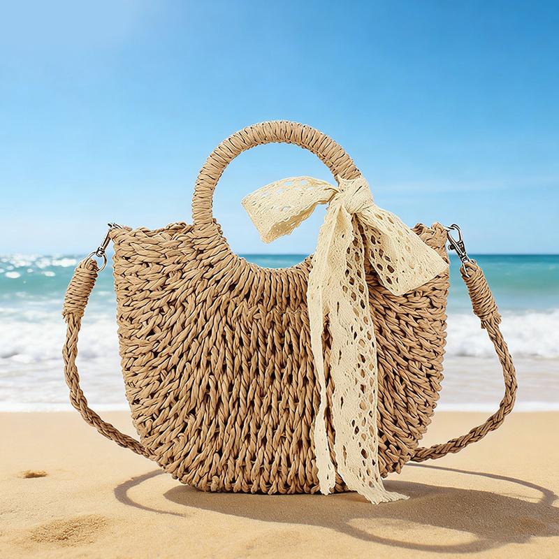 Yogodlns Fashionable Wicker Basket Bag Women's Single Shoulder Slant Cross Handmade Woven Grass Bag Casual Travel Style Small Bag
