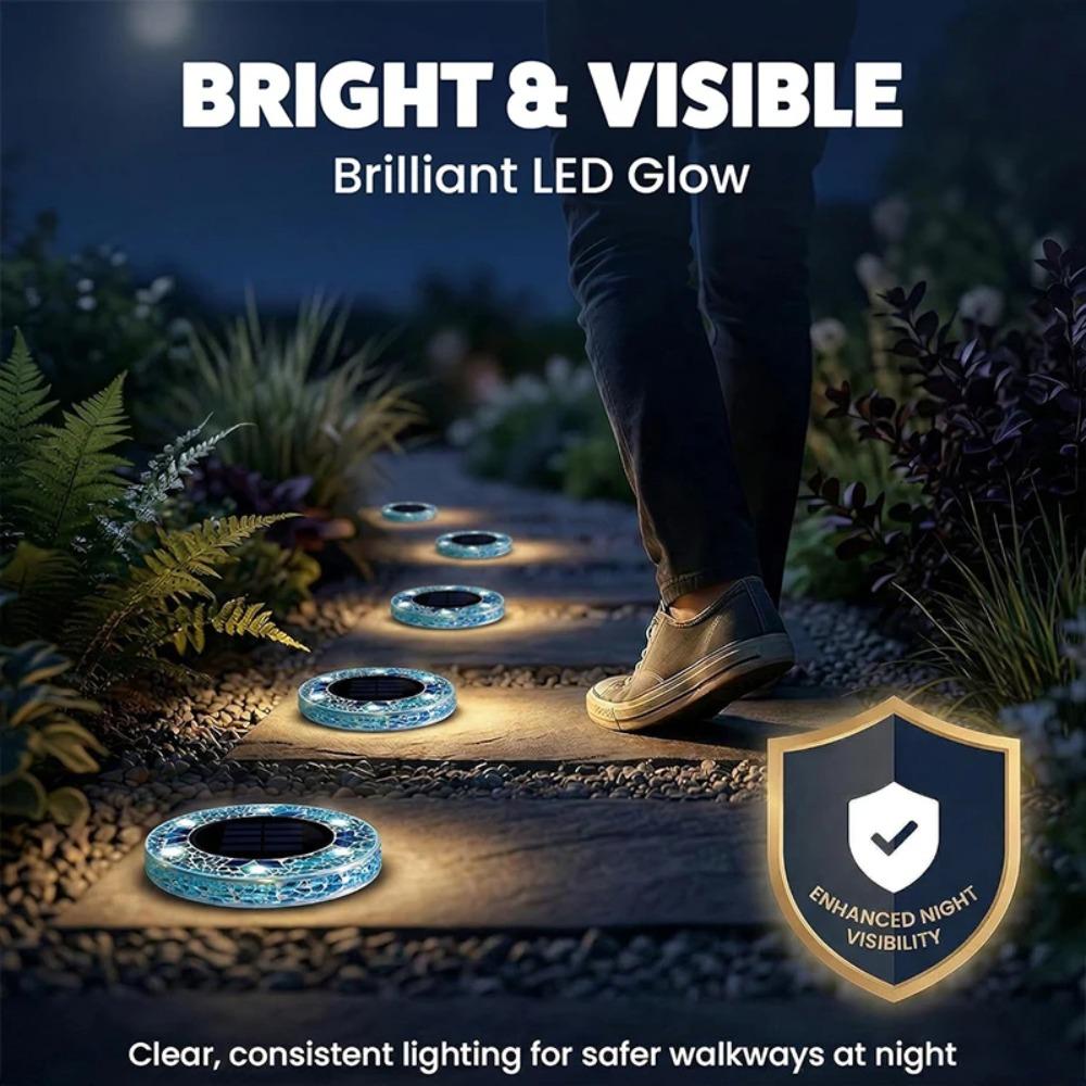 Luce Solare a Disco Mosaico, Illuminazione da Giardino Impermeabile in Vetro, Luci LED Decorative Colorate per Sentieri dal Tramonto all'Alba
