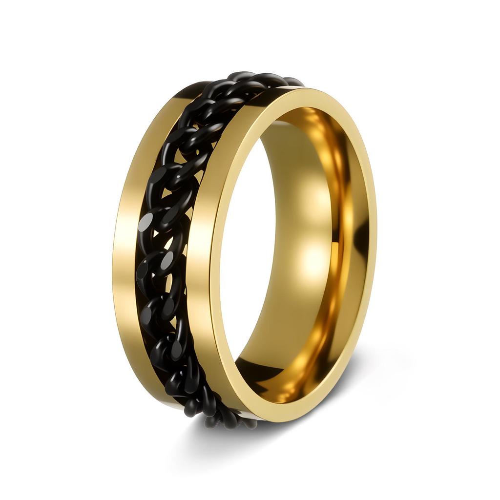 Men's Titanium Steel Rotating Chain Ring - Rotatable Stress Relief Jewelry and Beer Bottle Opener