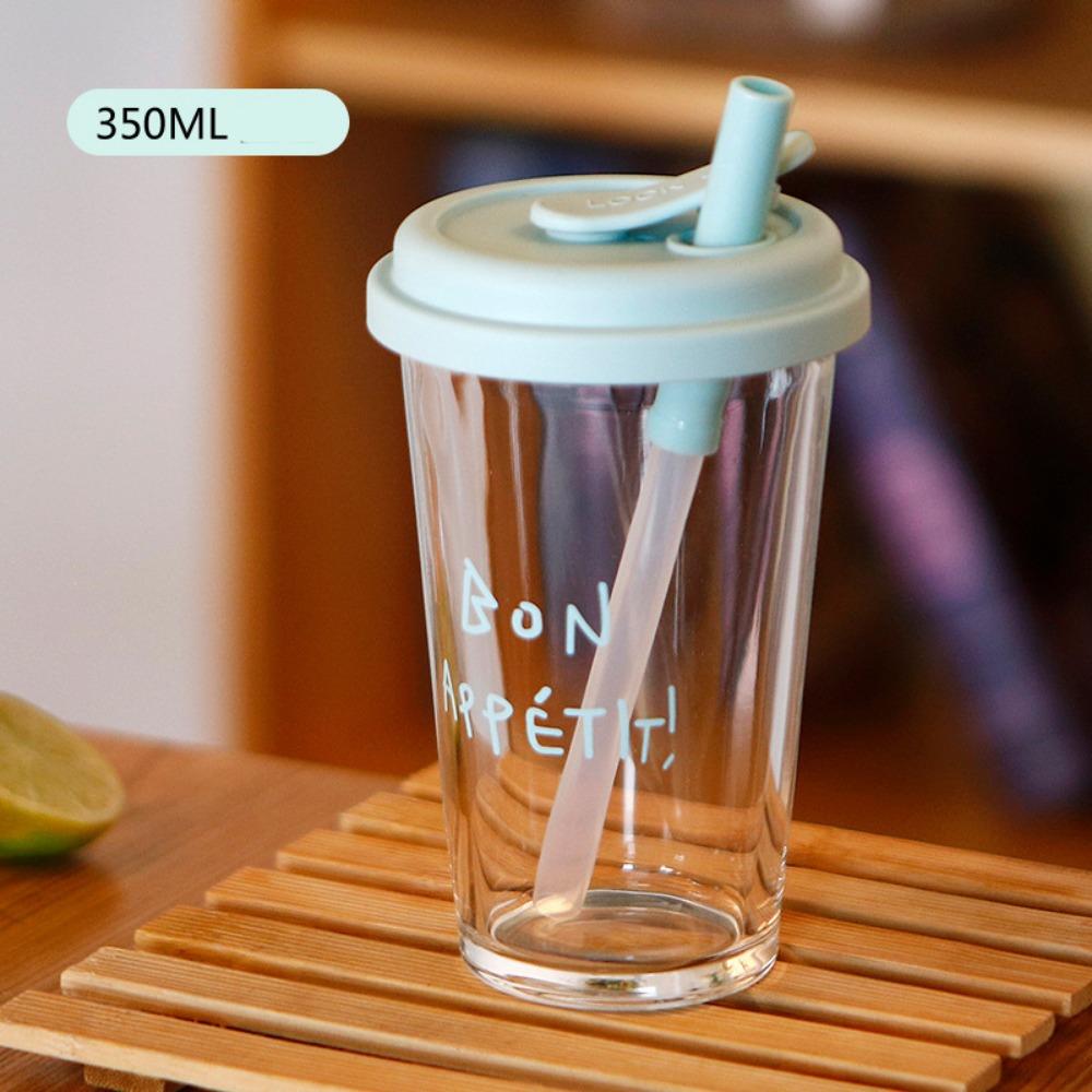 Large Water Milk Bottle Cup with Straw Coffee Cup Portable Glass Water Cup  For Sports Camping