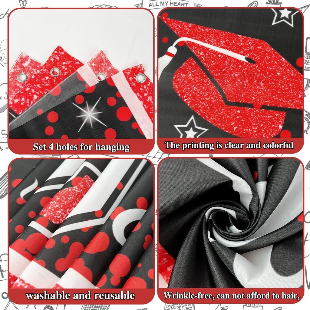 Black and Red Graduation Banner, Large Graduation Decorations Class of 2026 Congrats Grad Hanging Banner Yard Sign 118"x 24" for Indoor Outdoor 2026