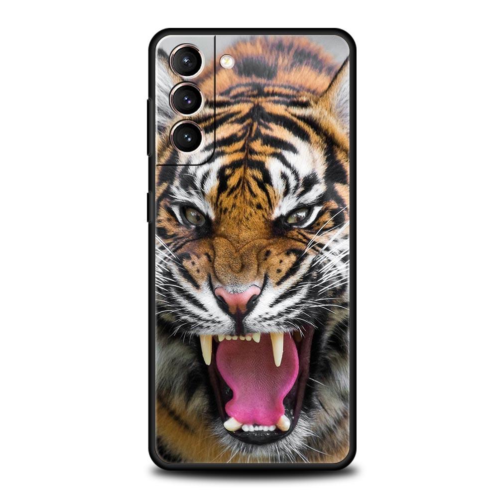 Tiger Leopard Fashion Phone Case For Samsung Galaxy S26 Ultra S25 Plus S24 FE S23 S22 5G S21 S20 Cover Black Soft