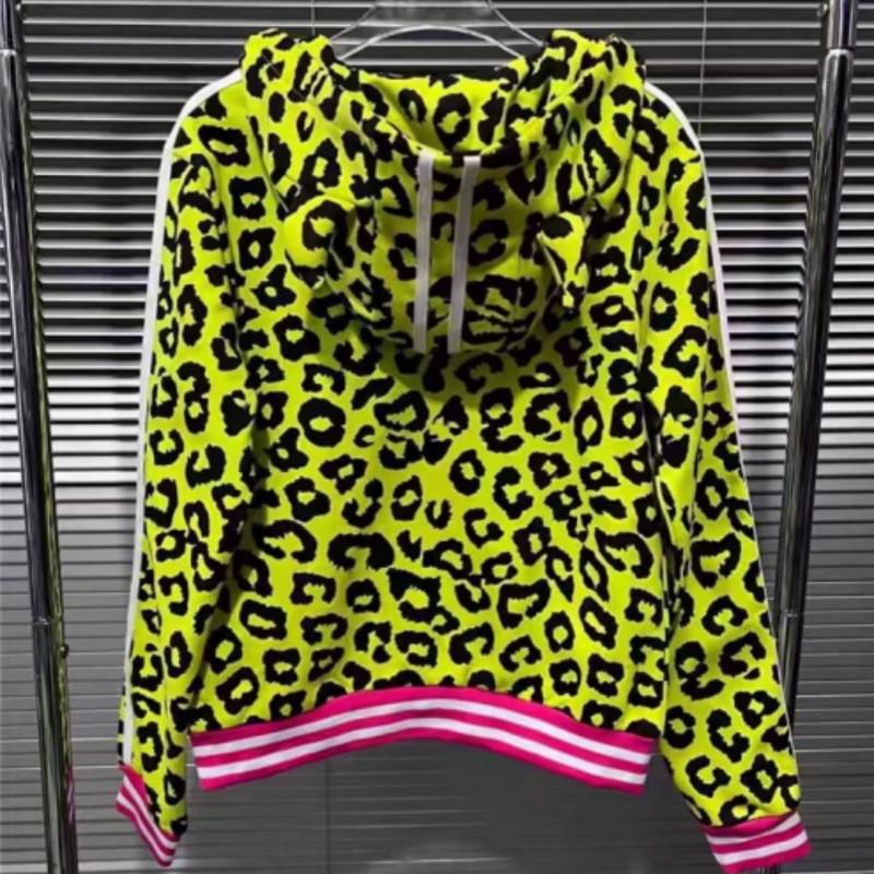 Yellow Leopard Print Devil Horn Hoodie Zip Jacket Unisex Y2K Streetwear
