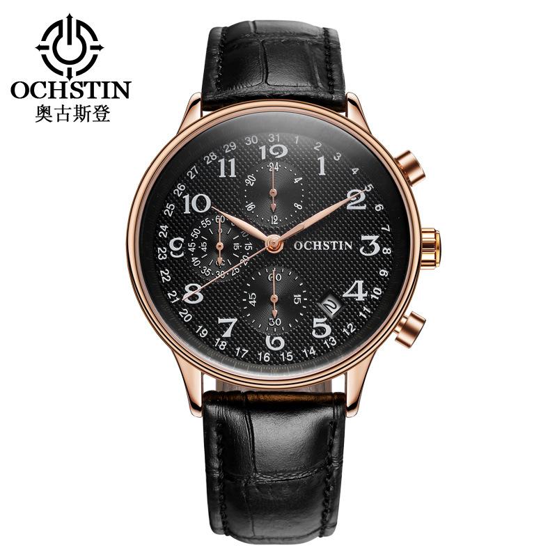 Hot Selling Men's Multifunctional Six-Pin Running Seconds Watch Fashion Leather Chronograph Calendar Quartz Watch