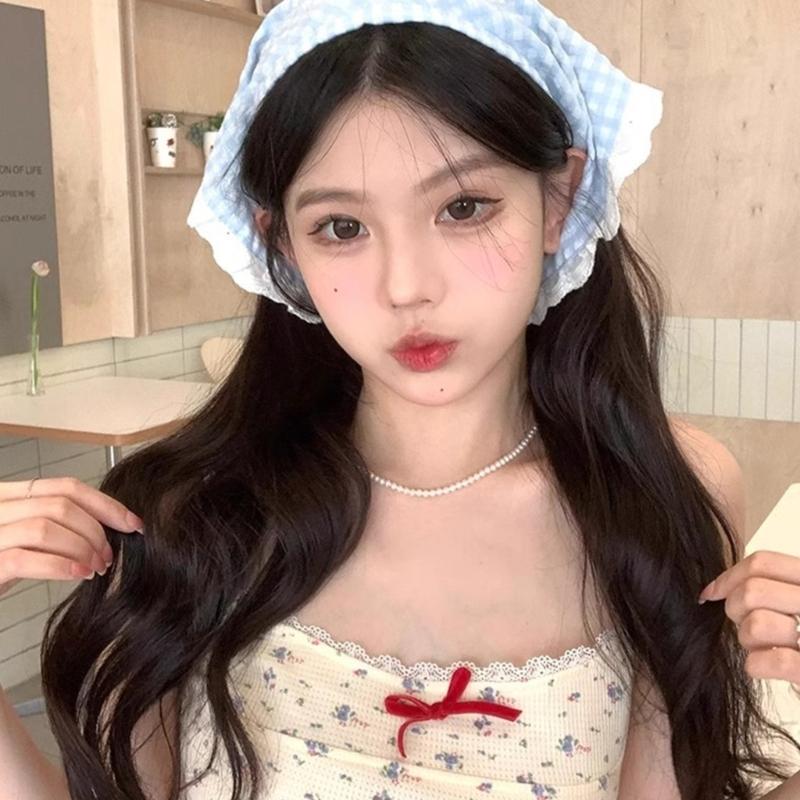 Haar-Schal Stirnbänder im französischen Stil Dreieckiges Kopftuch Haarband Karierte Bandanas Stirnbänder Süßes Haarschmuck