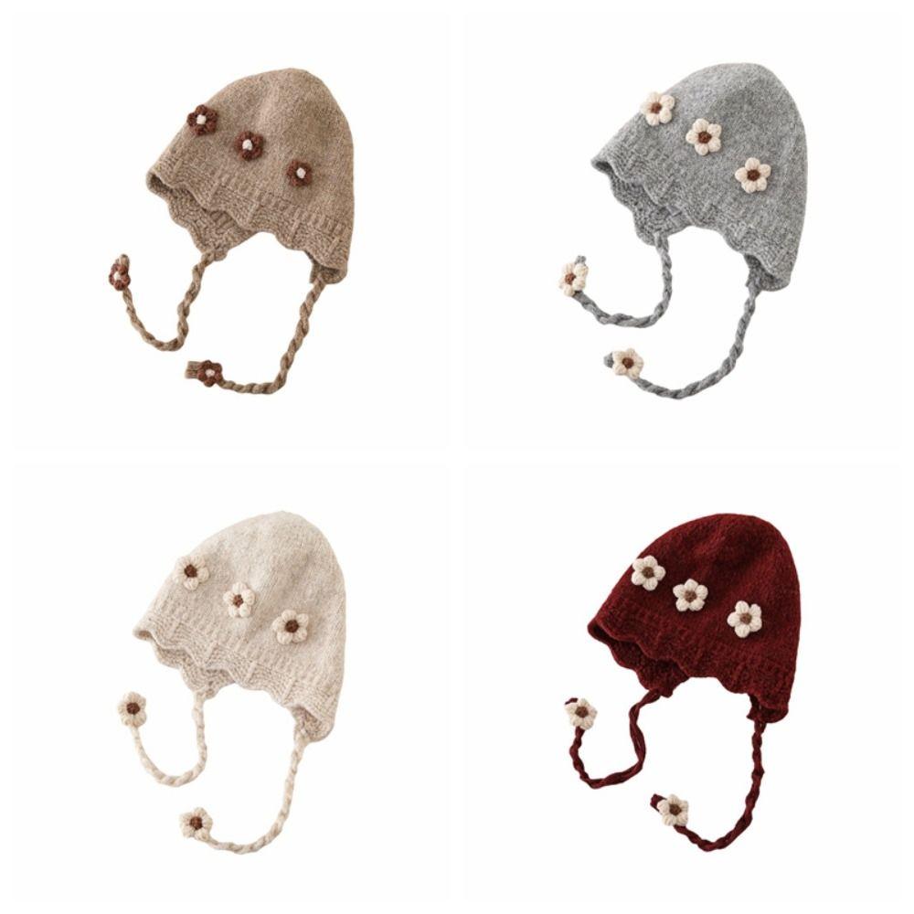 Solid Color Kids Beanie Hat Lacing Ear Protection Hat Fashion Toddler Pullover Hat Boys