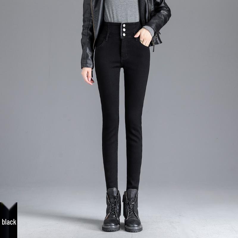 Fleece-Lined High Waist Skinny Jeans: Autumn/Winter Slimming Korean Style Women's Pants