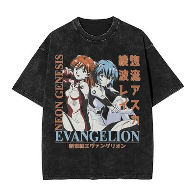 Heißer Verkauf EVA Rei Ayanami Grafikdruck T-Shirt Herren Damen Vintage Gewaschene Baumwolle Sommer Neues T-Shirt Streetwear Y2K Mode Locker Lässig Übergroßes Oberteil