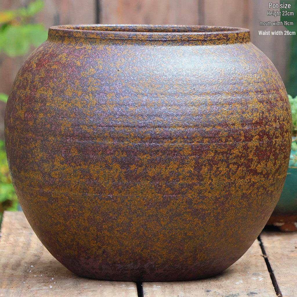 Retro Handmade Large Ceramic Flower Pot for Succulents and Green Plants, Ideal for Home and Landscaping Use