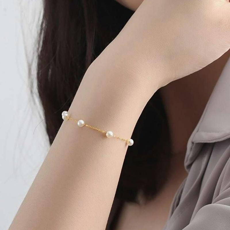 New Simple Imitation Pearl Chain Bracelet for Women Fashion Temperament Gold Color Chain Bracelets Party Hand Ornament Jewelry