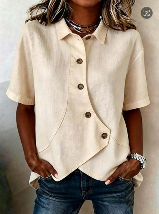 2026 New Women's Short Sleeve Irregular Lapel Button T-shirt