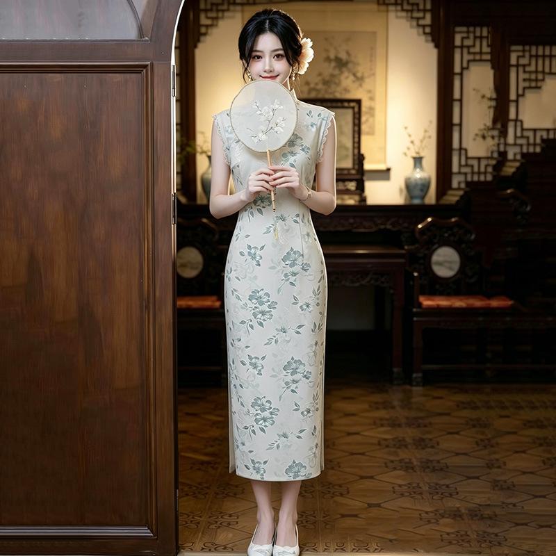 Sleeveless daily national style new Chinese style Suzhou long cheongsam improved young 1011 new women's high sense summer