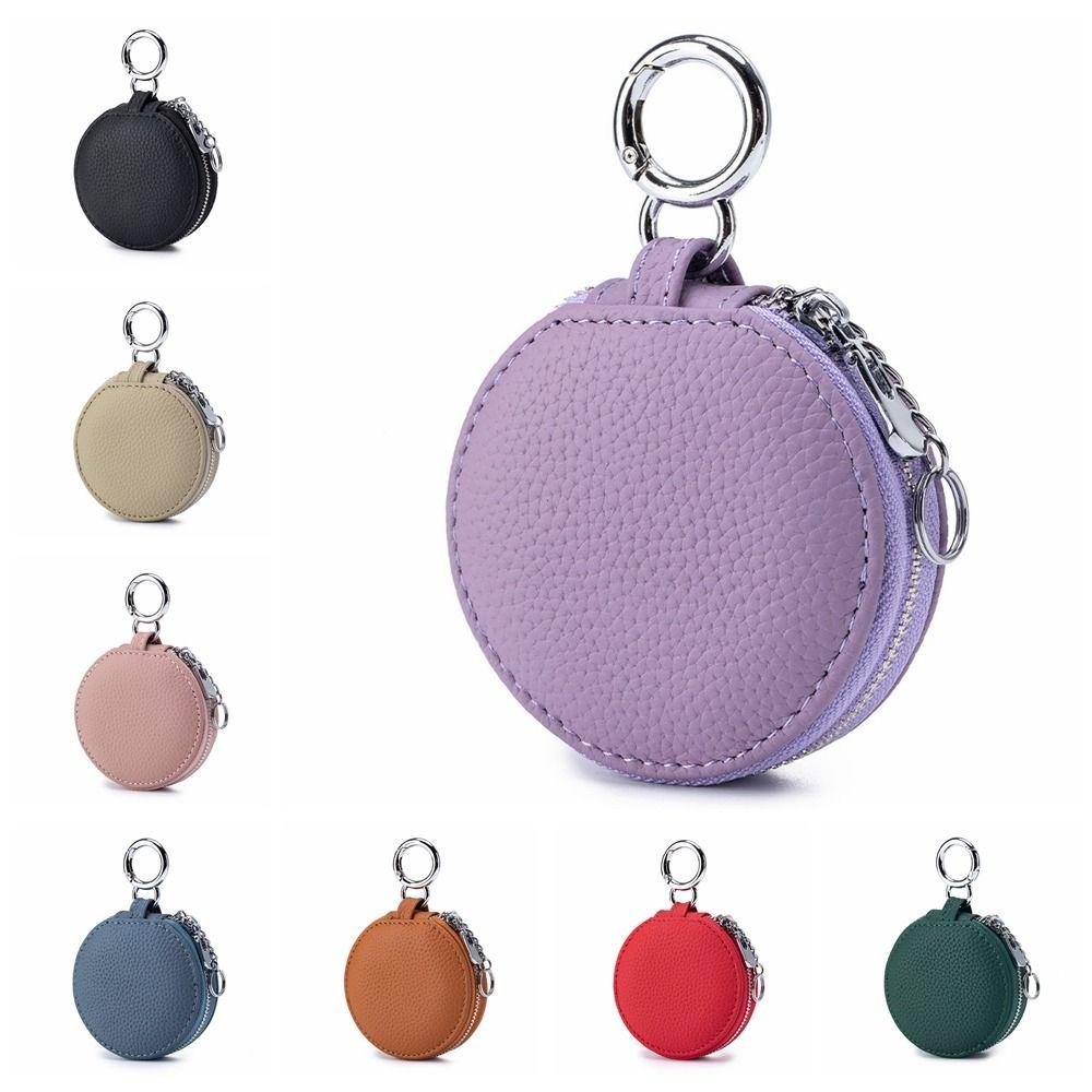 Zipper Round Wallet with Mirror Lipstick Storage Bag Mini Earphone Bag Outdoor
