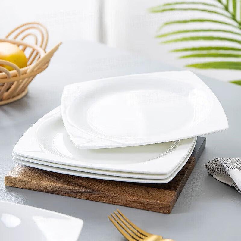 Huihuang 8-inch Pure White Square Ceramic Dinner Plate