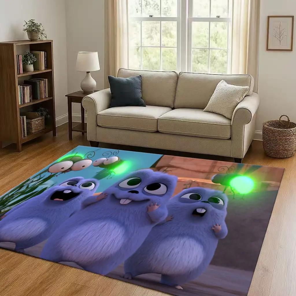 3D Kawaii Grizzy and The Lemmings Cartoon Living Room Non-Slip Area Rug Carpet for Bedroom Playroom Sofa,Home Doormat Gift Kid