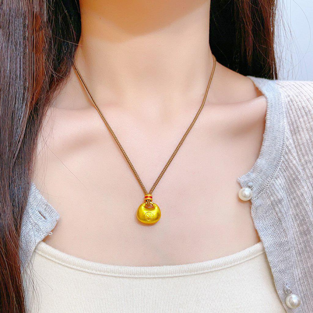 Gold Plated Little Fat Fu Pendant Necklace for Women - Simulated Gold Nugget Sweater Chain