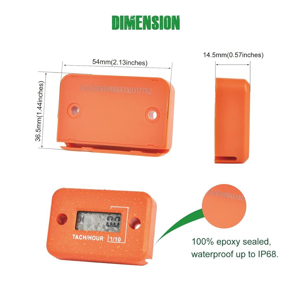 Yooreal Digital Hour Meter Tachometer RPM Gauge, Waterproof IP68 Design for Lawn Mower Car Engine Tractor Chainsaw Outboard Motor Garden Generator