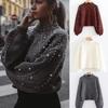 Fall Winter Crewneck Knit Sweater Women's Set Pullover with Beaded Style Women's Clothing