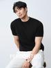 Warm Wool & Modal Men's Short Sleeve Sweater - Light Luxury Round Neck Knitwear for Spring and Autumn Commute