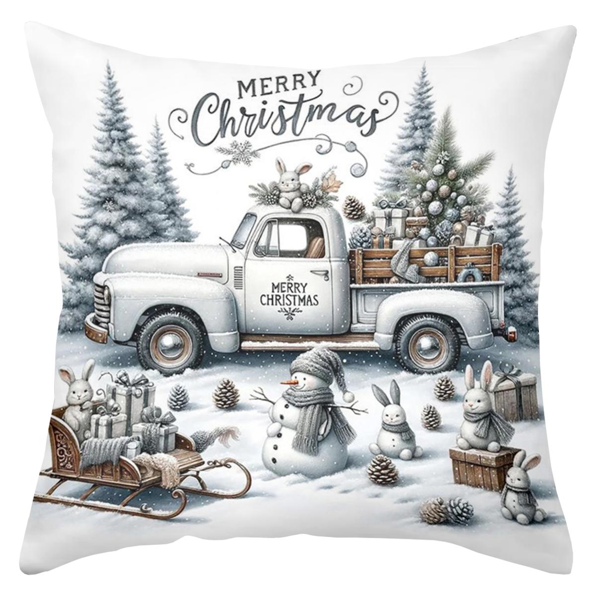 

1 Pieces Christmas Snow Truck Rabbit Sled Pillow Covers Polyester pillowcase, sofa decorative cushion cov Headboard Pillow 45x45cm