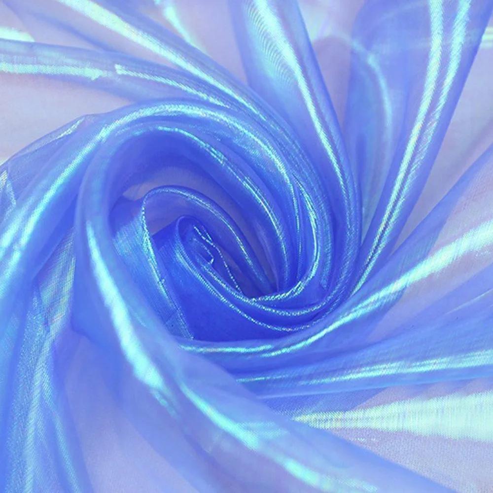 

100x140cm Rainbow Laser Yarn Fabric Wrinkled High-Density Organza Fabric Texture Designer Illusion Color Iridescent Organza