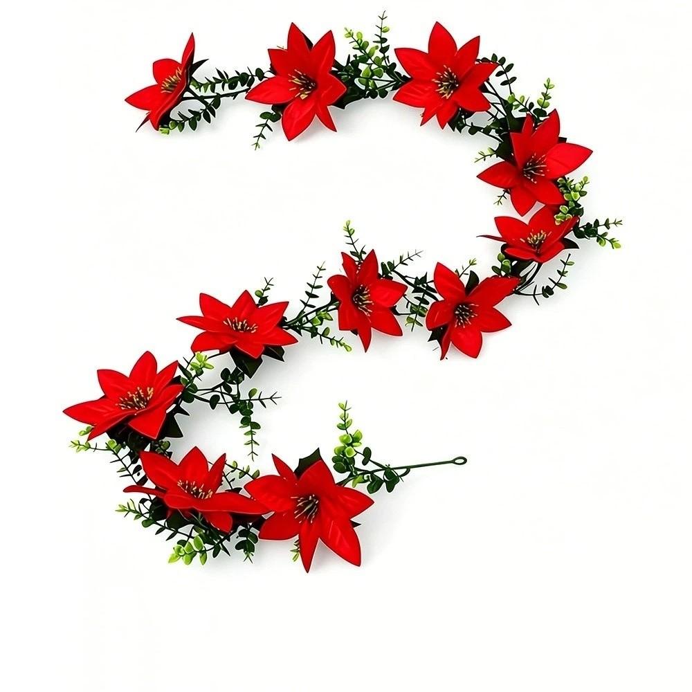 Realistic Christmas Garland Decoration Red Soft Large Artificial Flowers Convenient Lightweight Poinsettia Vine Christmas Tree