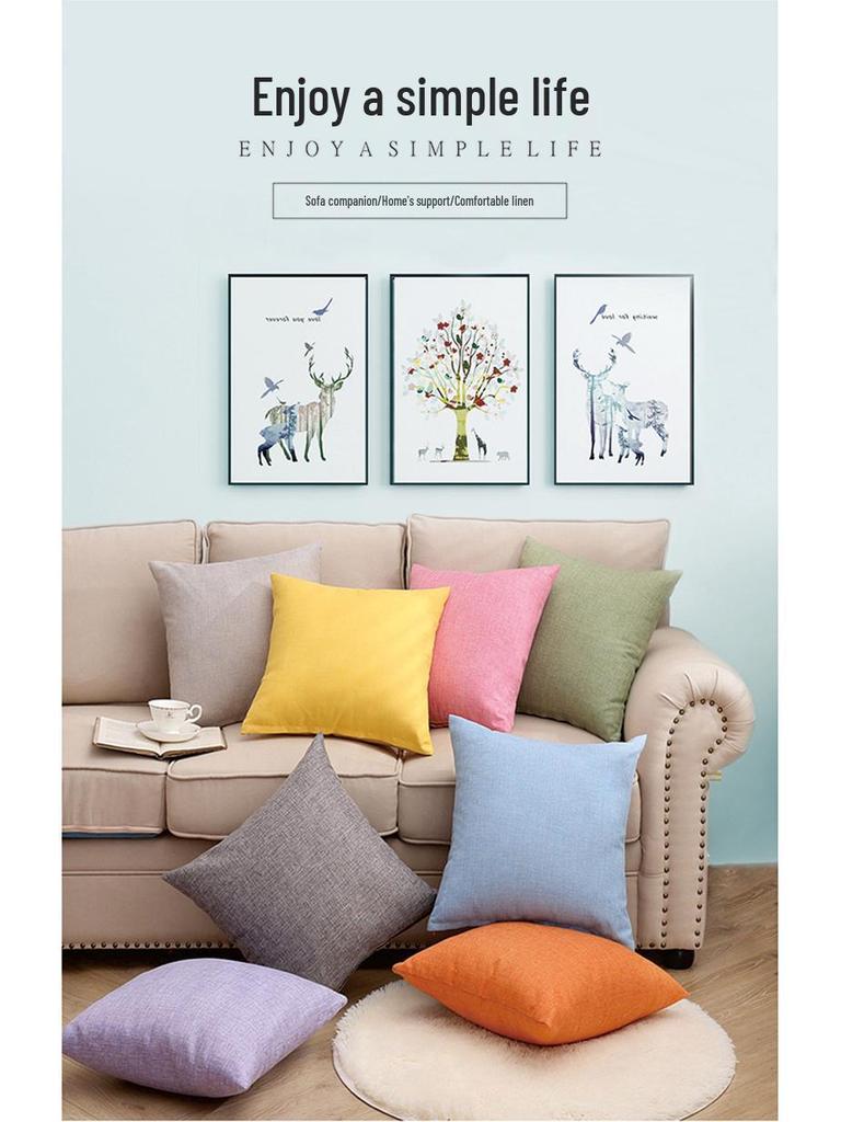Solid Color Linen Throw Pillow Cover with Customizable Logo.