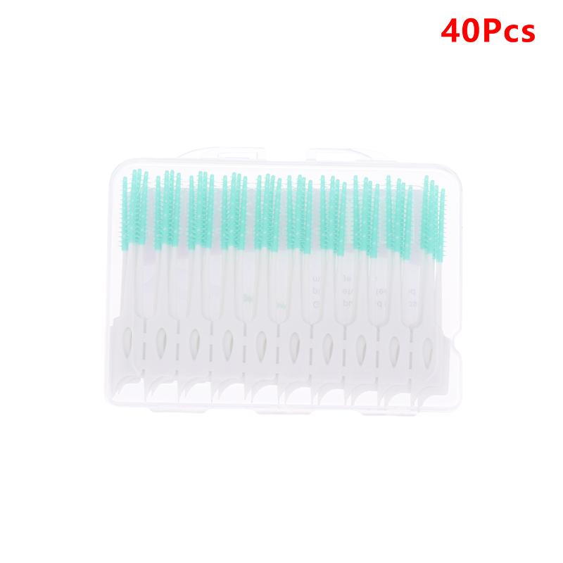 40Pcs Interdental Silicone Brushes Dental Toothpicks Cleaning Brush With Thread Oral Cleaning Tool