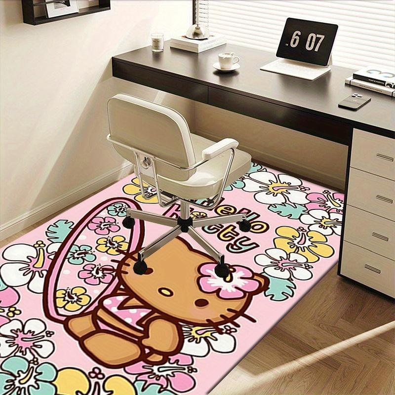 Office Rug Hello Kitty, Floral Anti-Slip Rug, Machine Washable for Living Room, Bedroom, Office, Multiple Sizes, Bedroom Mat, Decorative Mat, Durable