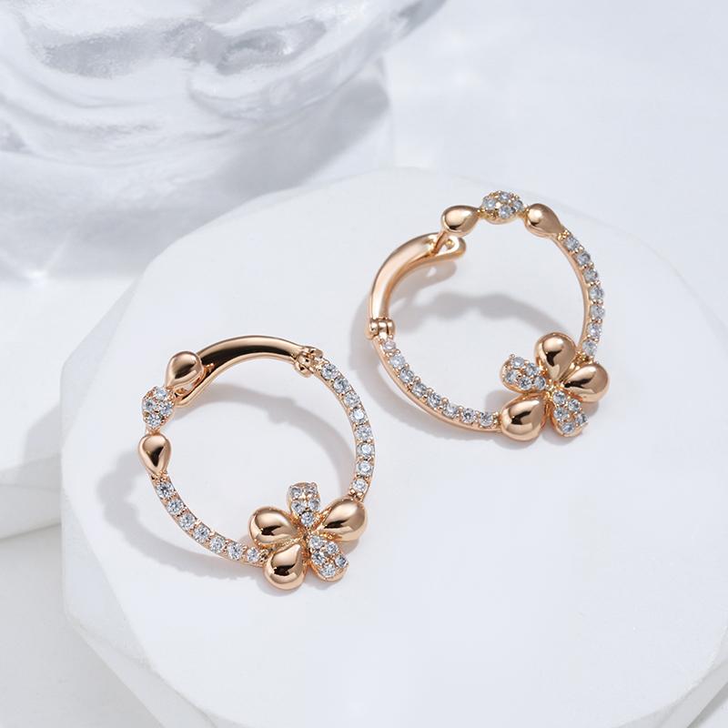 New Innovative  Rose Gold Color Drop Earrings Luxury Elegant Crystal Flower Earrings For Woman Fashion Vintage Jewelry