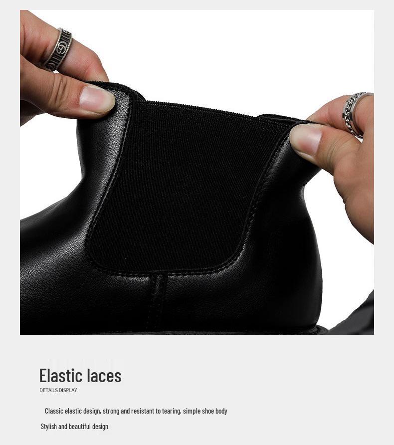 Herren Chelsea Boots im britischen Stil: Dicksohlige, höhenerhöhende, Echtleder, Slipper, mittelhoher Schaft, Herbst/Winter Martin Boots.