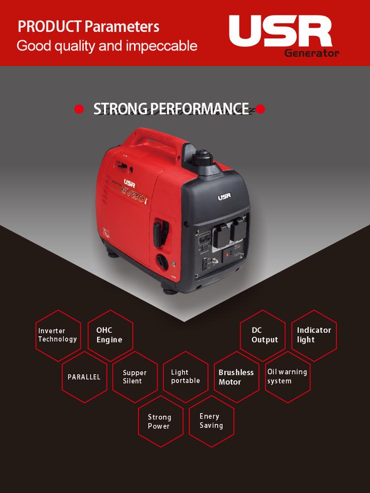 220V Portable Digital Gasoline Generator, 2kW Low Power for Small Outdoor Household Use