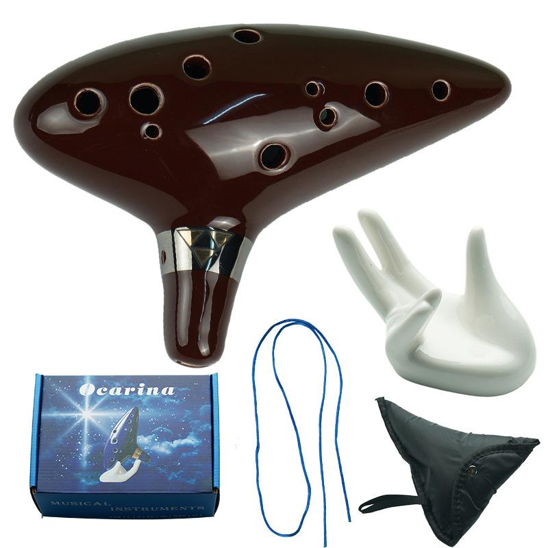 Ocarina,12 Tones Alto C Ceramic Ocarina Musical Instrument with Song Book Neck String Neck Cord Carry Bag