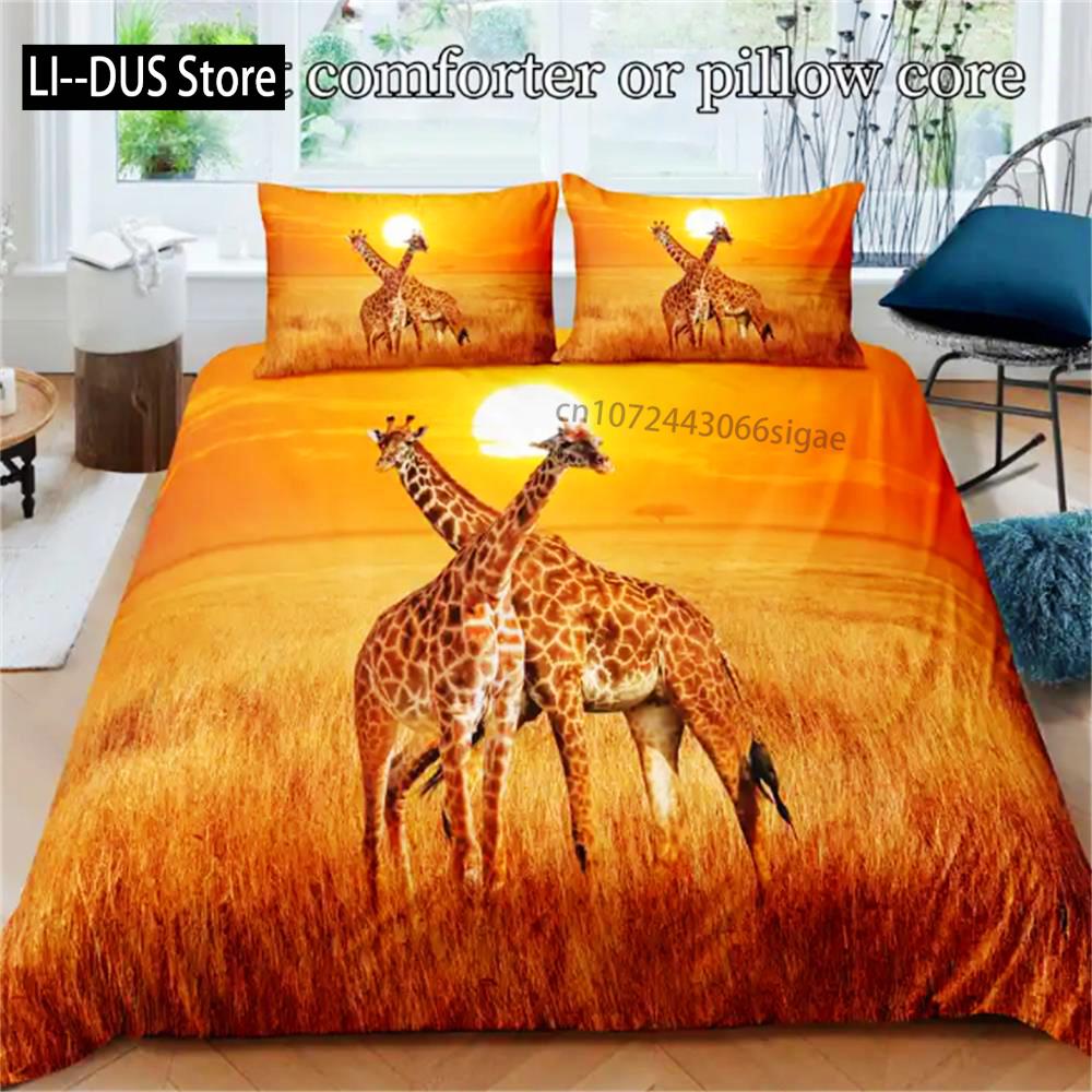 

3D Giraffe Print Duvet Cover Set With Pillowcases, Soft All-Season Polyester Bedding Set, Animal Theme Bedroom Decor With Zipper EU single(135x200cm)