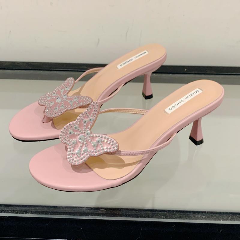 

Стразовая отделка в виде бабочки Женские шлепанцы Летние Новые Сланцы с перемычкой Тонкий каблук Женские туфли-лодочки Элегантный Дизайнерский Вечерний Женский Шлепок 35 розовый