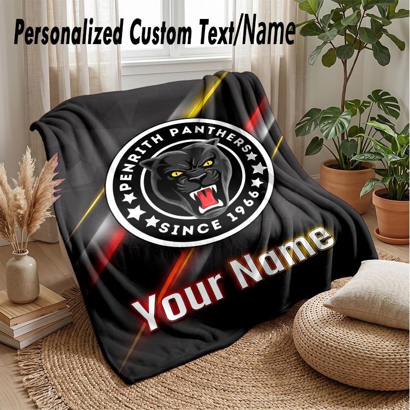 Penrith Panthers Custom Flannel Throw Blanket Print Your Name Text Soft Warm Blanket Holiday Present