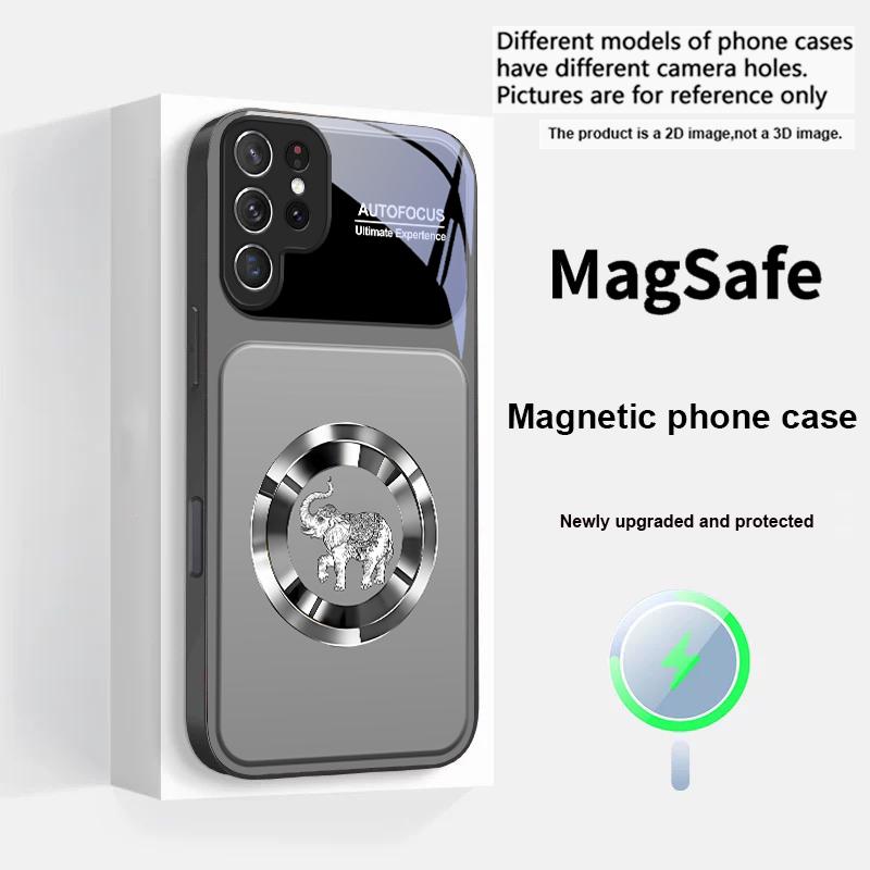 Elegant Pink Elephant For Magsafe Samsung S25 S25 Edge S25Ultra S8 9 10 20 S21 Pro 22 Plus S23 FE S24 Ultra Glass Phone Case