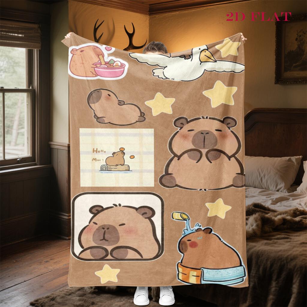 Adorable Capybara Moments Blanket Suitable for All Seasons Home Decor Christmas Gifts Digital Printing Office Rest Blanket