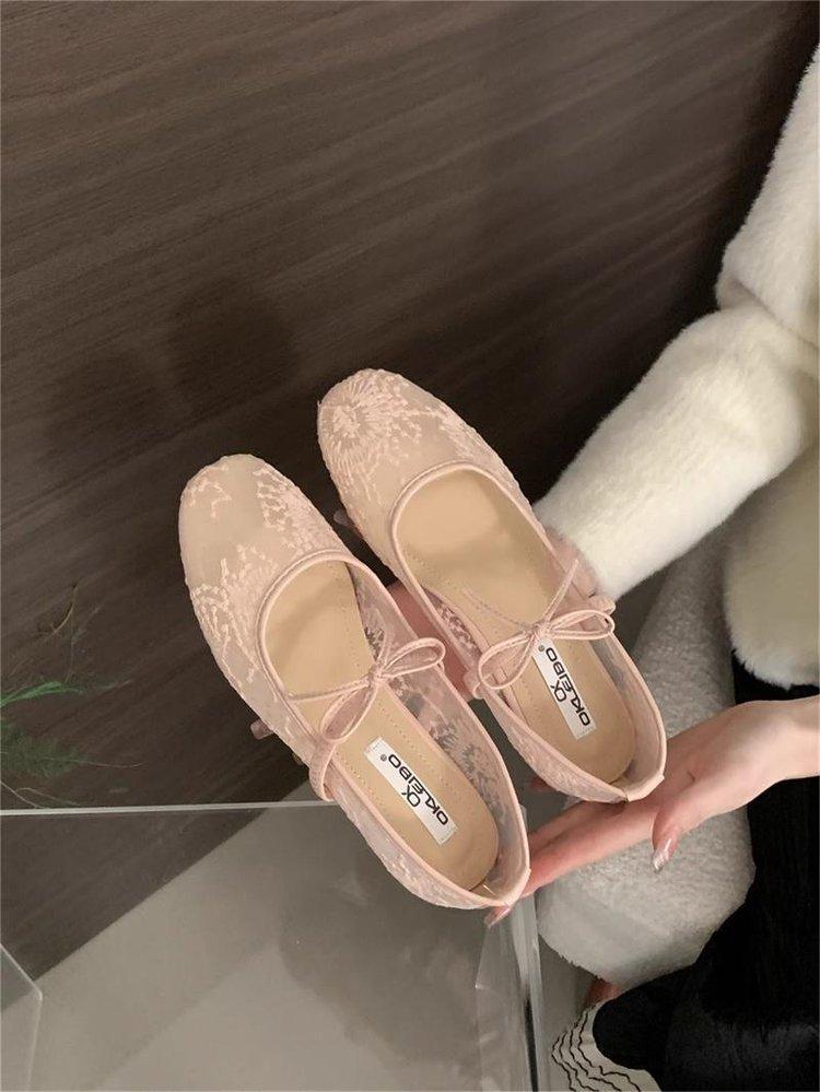 Inner height increase French gentle evening shoes women's shoes 2025 new spring mesh breathable square head Mary Jane single shoes
