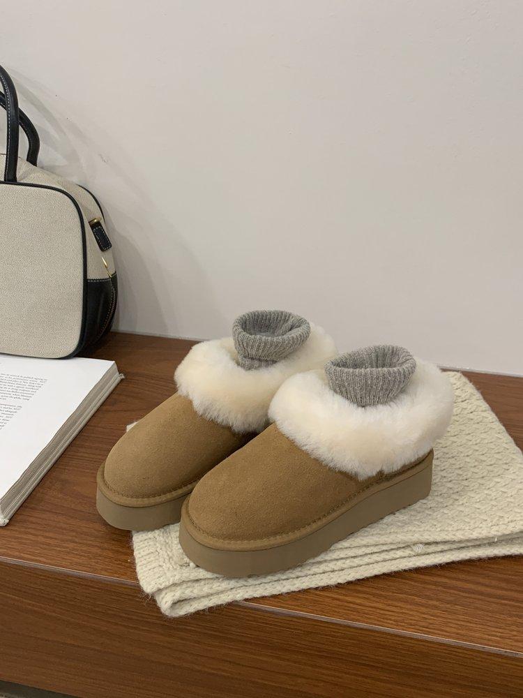 

Женские серые кожаные зимние ботинки на толстой подошве 2025 новая зимняя пушистая обувь на меху и с утолщенной подошвой теплая универсальная хлопковая обувь 40 верблюд