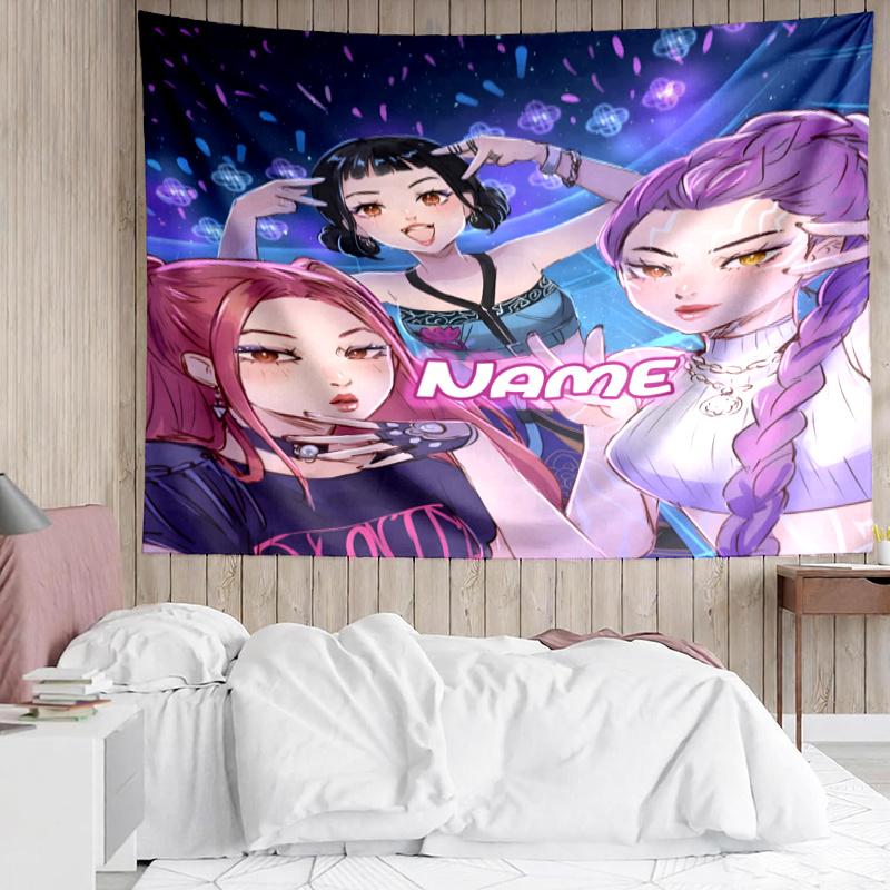 1PC Custom Name KPop Cartoon Tapestry Accessories for Bedroom,Livingroom, dormitory Room Wall Decor, Fan Birthday Gifts