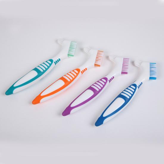 Dwustronna szczoteczka do protez zębowych Ergonomiczny uchwyt Plastikowe włosie wielowarstwowe Sztuczne zęby Szczoteczka do pielęgnacji jamy ustnej do użytku domowego