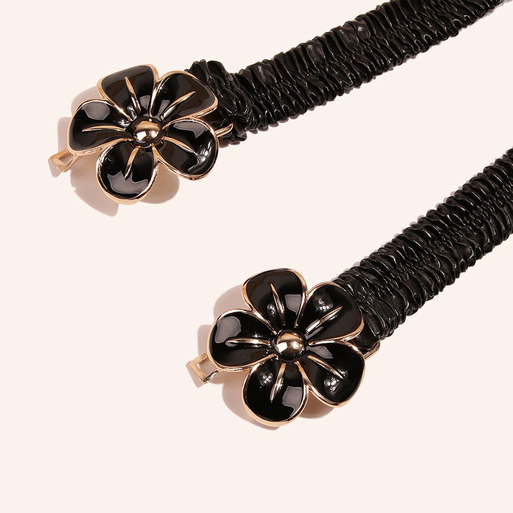 New Style Dripping Oil-tight Buckle Elastic Belt for Ladies Sweet and Elegant Black Beige Elastic Belt