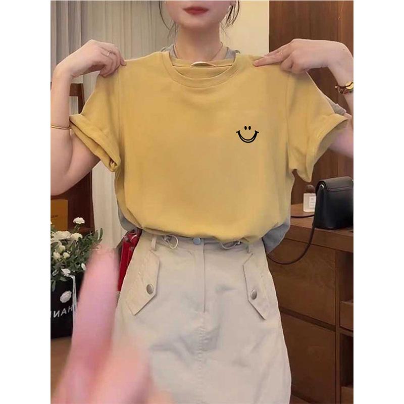 Summer 2026 Women's Korean Style Yellow Cotton Short-Sleeve T-Shirt - Fashionable, Versatile, Age-Reducing Base Layer