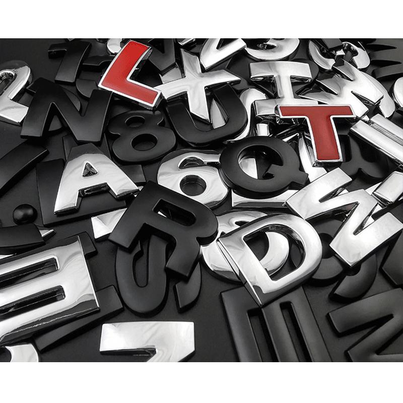 Emblème Lettres Alphabet Chiffres Métal 3D 45mm 25mm Chrome Étiquetage Autocollant de Voiture Emblème Lettres Coffre