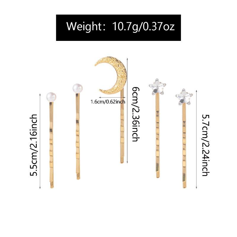 Diamond-encrusted Alloy One-word Clip, Autumn and Winter New Jewelry, Star Moon Headdress, Pearl Hairpin Set, Women