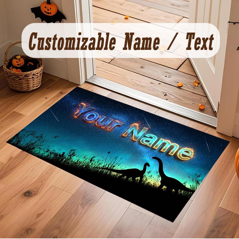 Dinosaur Theme Soft Crystal Velvet Rug Custom Name & Text Print Non Slip Floor Rug for Bedroom Living Room