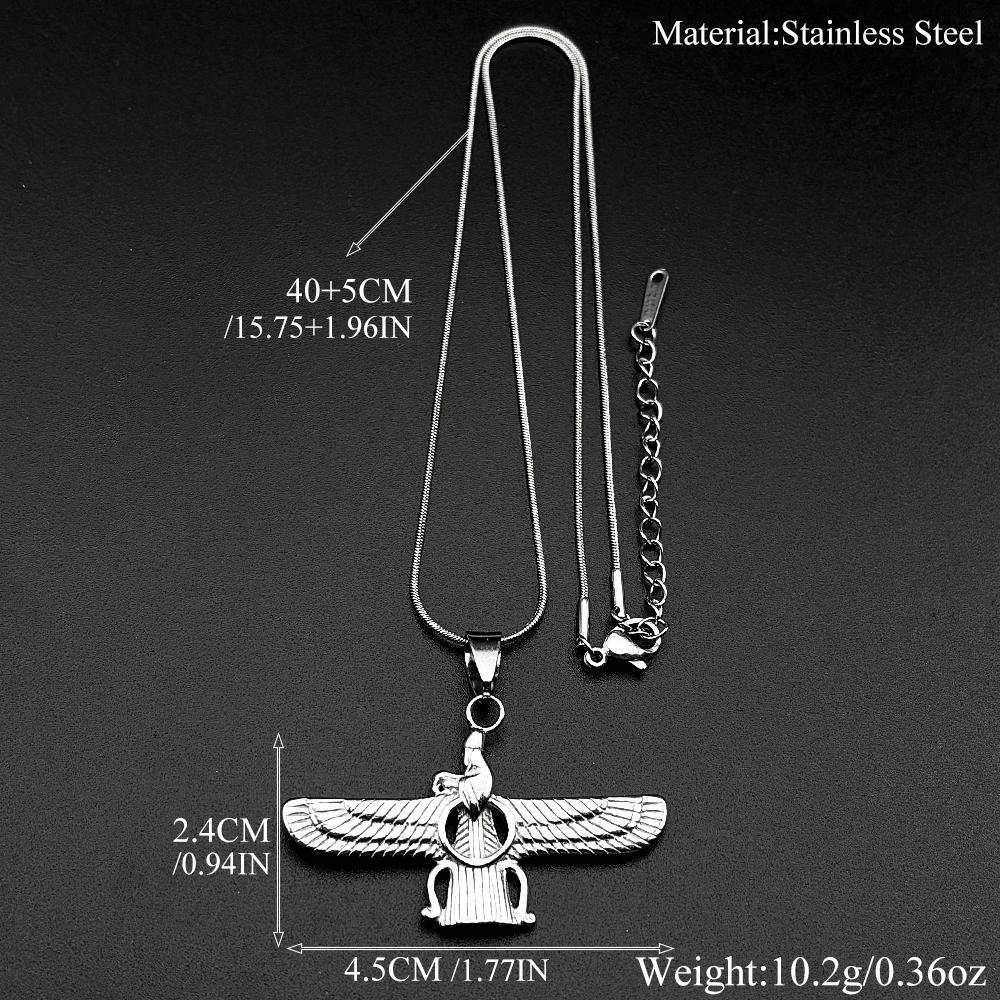 Farvahar Ahura Mazda Persian Fire Temple Zoroastrianism Symbol Necklace for Women Men Stainless Steel Amulet Chain Jewelry Gift